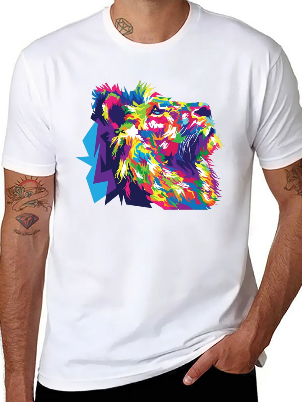Vibrant Lion Graphic Black T-Shirt