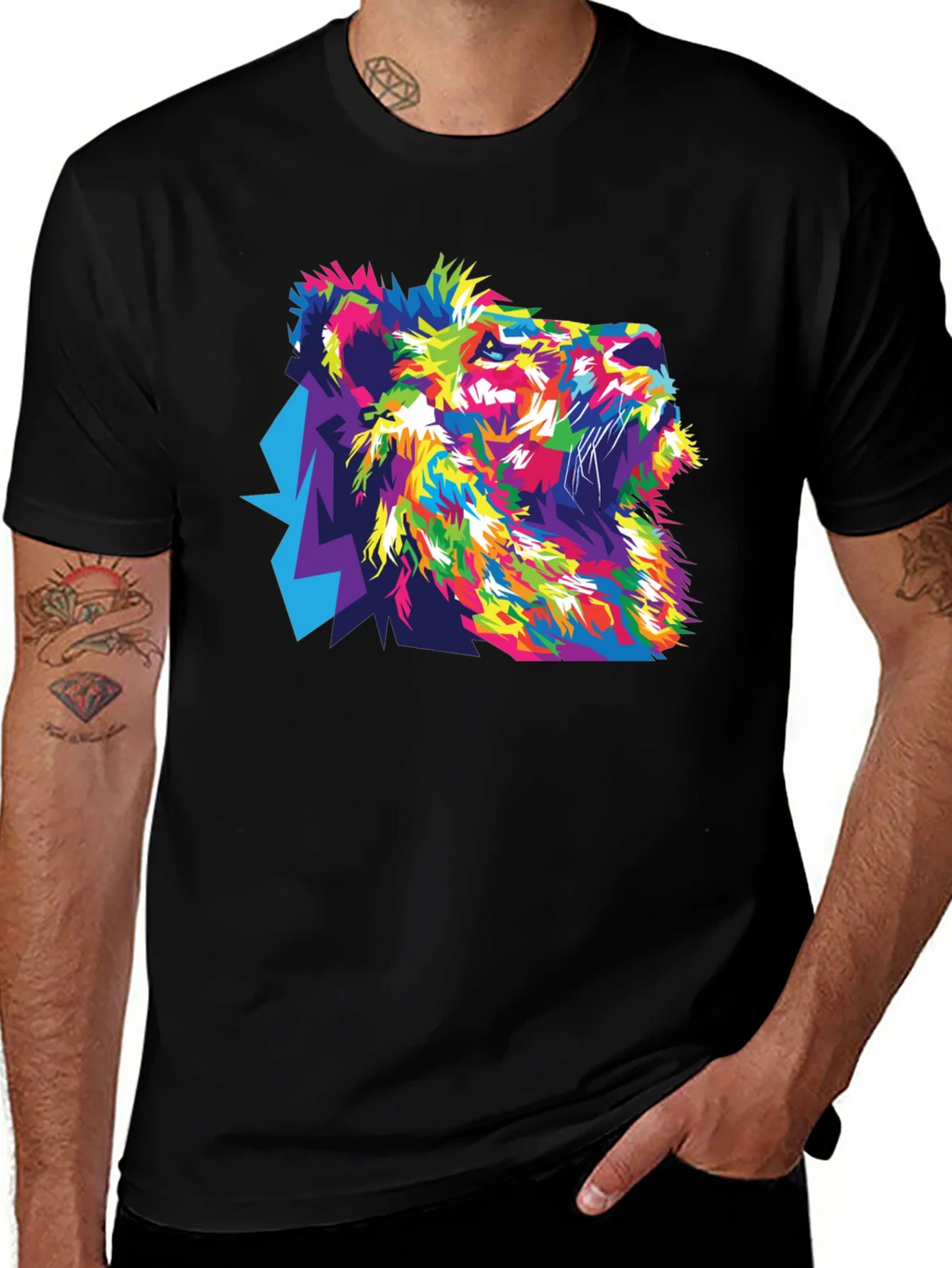 Vibrant Lion Graphic Black T-Shirt