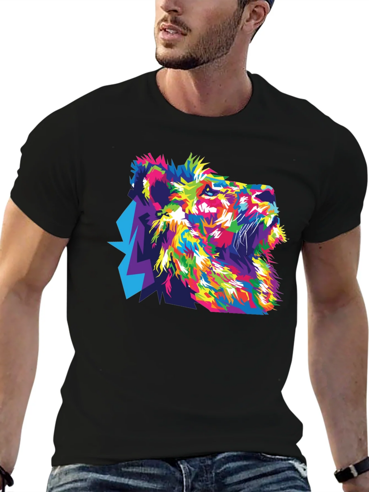 Vibrant Lion Graphic Black T-Shirt