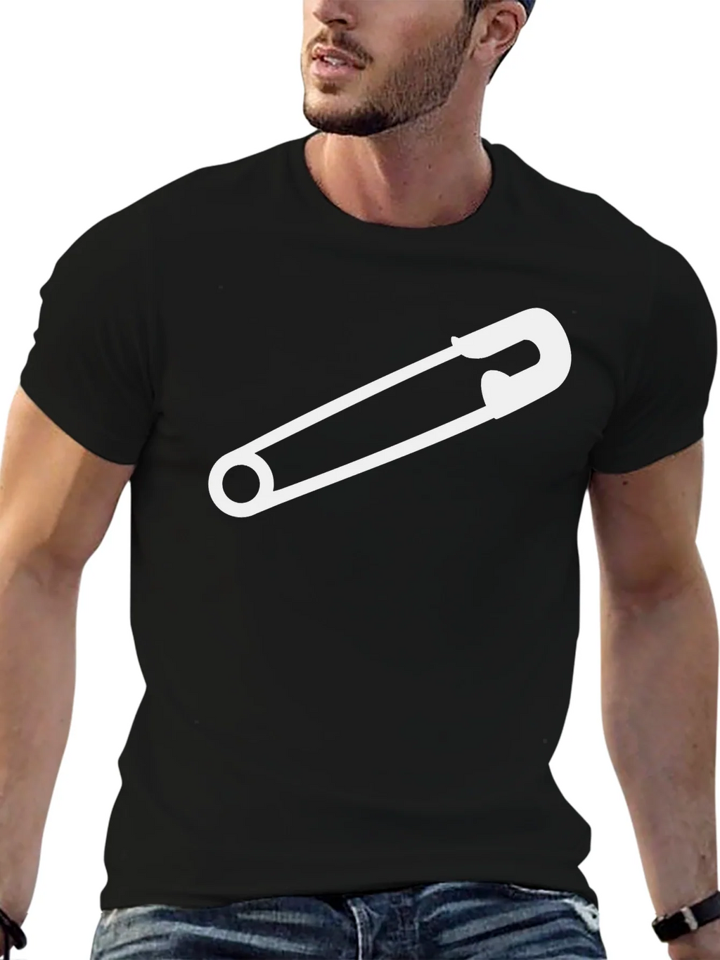 Safety Pin Graphic Tee - Black Cotton T-Shirt