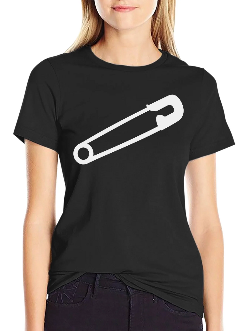 Safety Pin Graphic Tee - Black Cotton T-Shirt