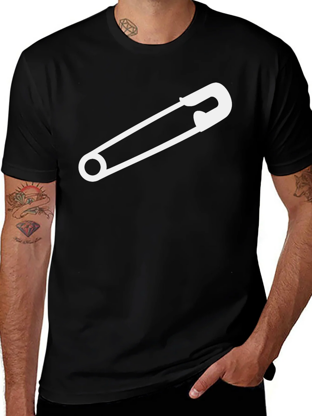Safety Pin Graphic Tee - Black Cotton T-Shirt