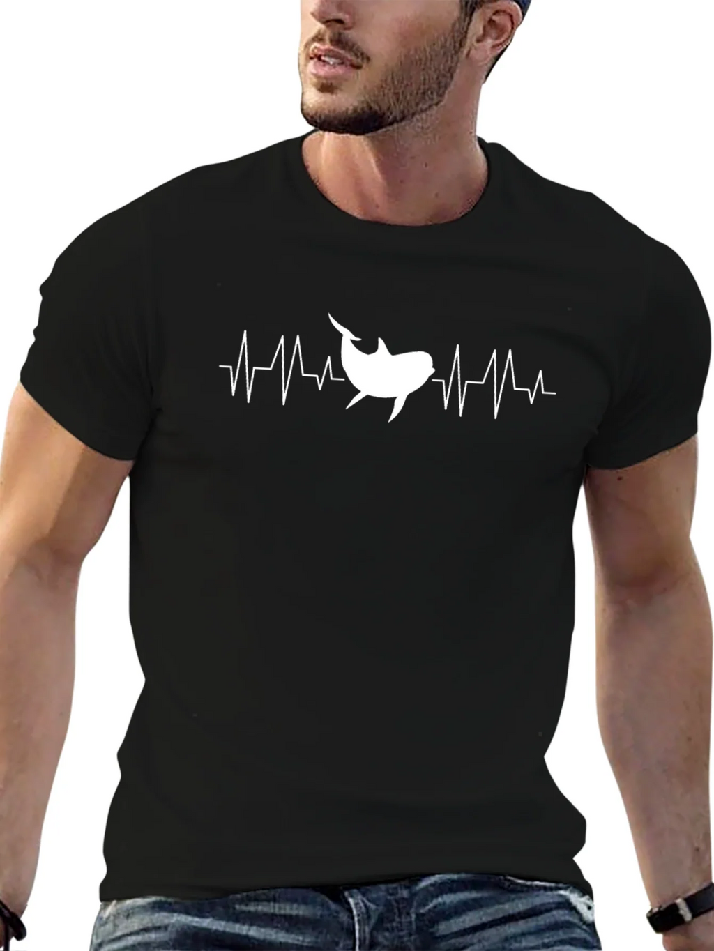 Shark Heartbeat Graphic T-Shirt - Black Cotton Tee