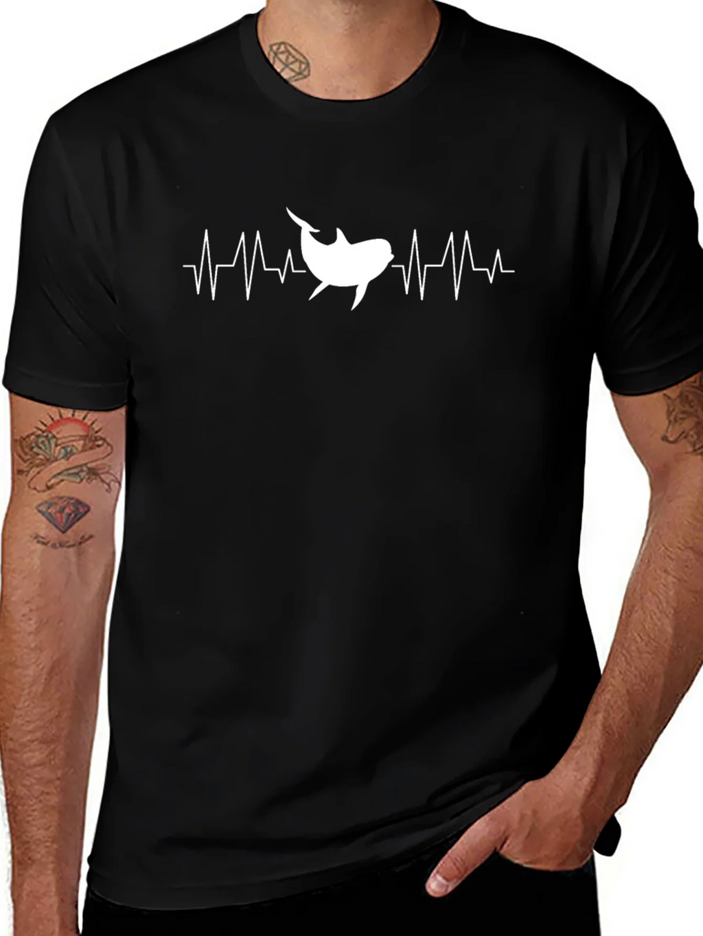 Shark Heartbeat Graphic T-Shirt - Black Cotton Tee