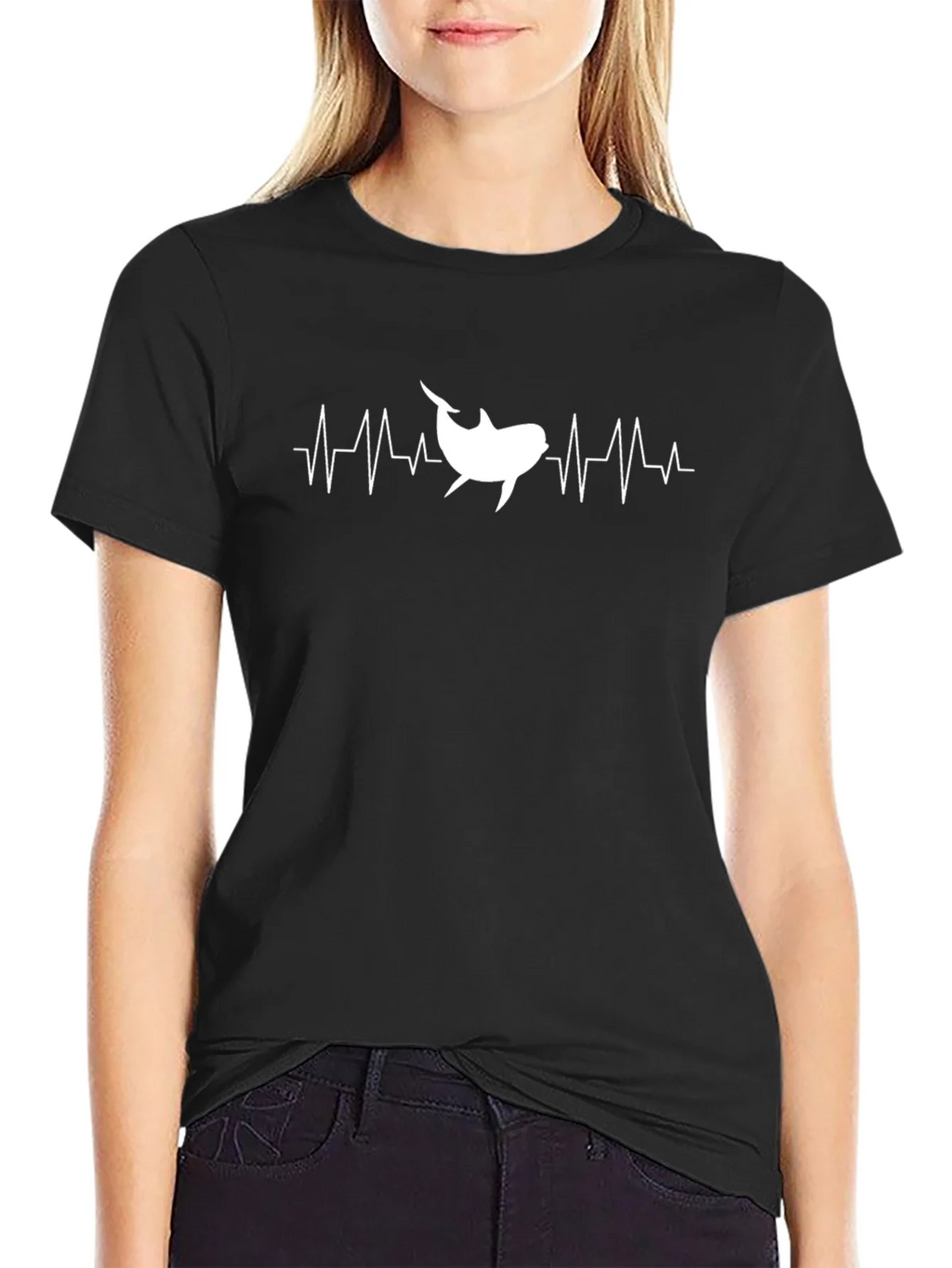 Shark Heartbeat Graphic T-Shirt - Black Cotton Tee