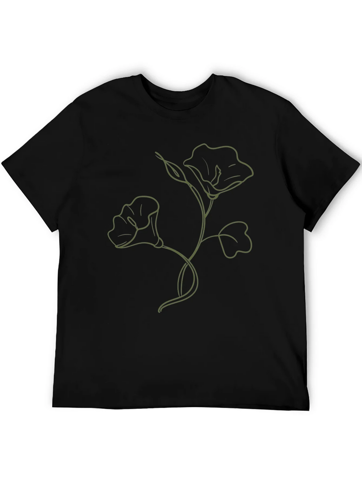 Minimalist Floral Line Art T-Shirt - Black