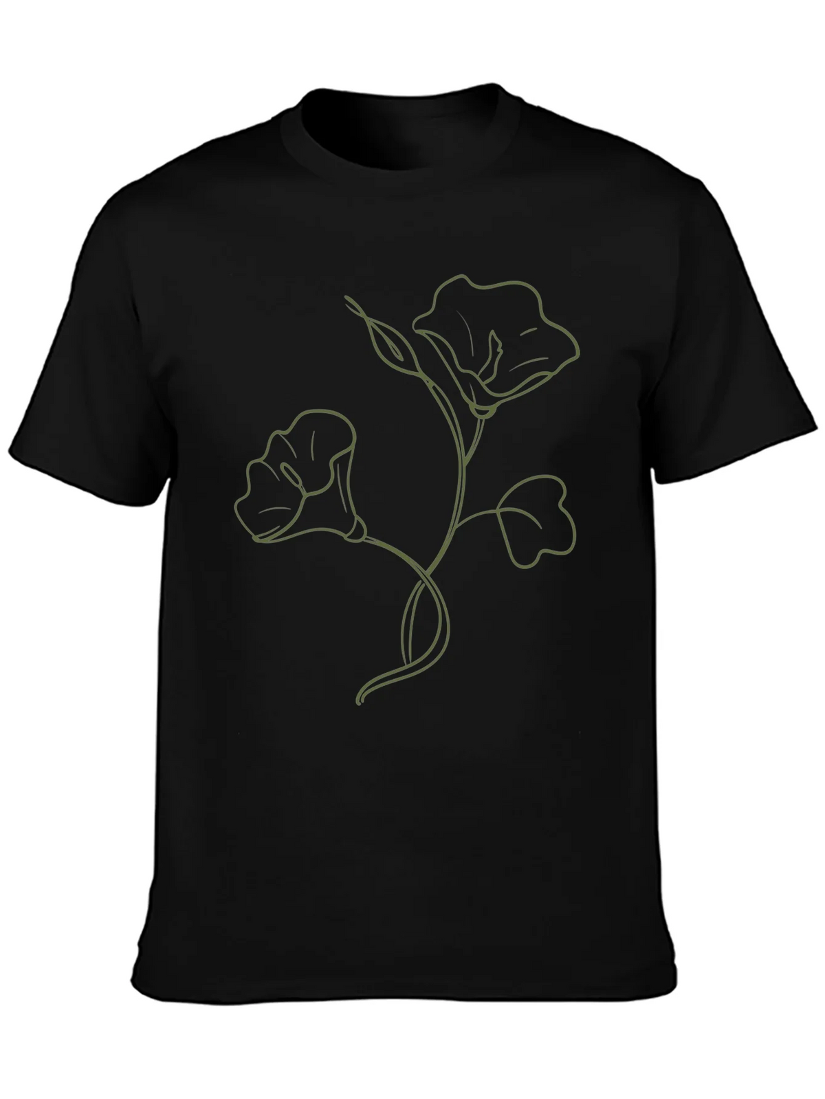 Minimalist Floral Line Art T-Shirt - Black