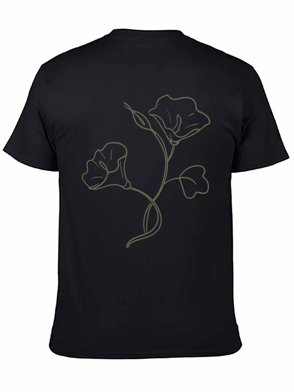 Minimalist Floral Line Art T-Shirt - Black