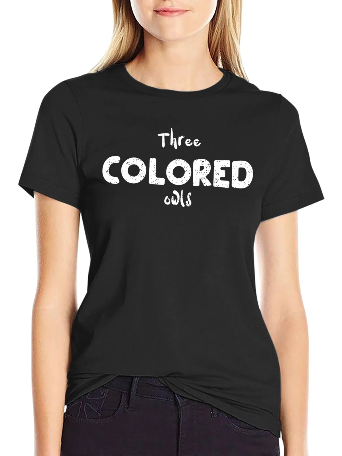 Three Colored Owls Graphic Tee - Black