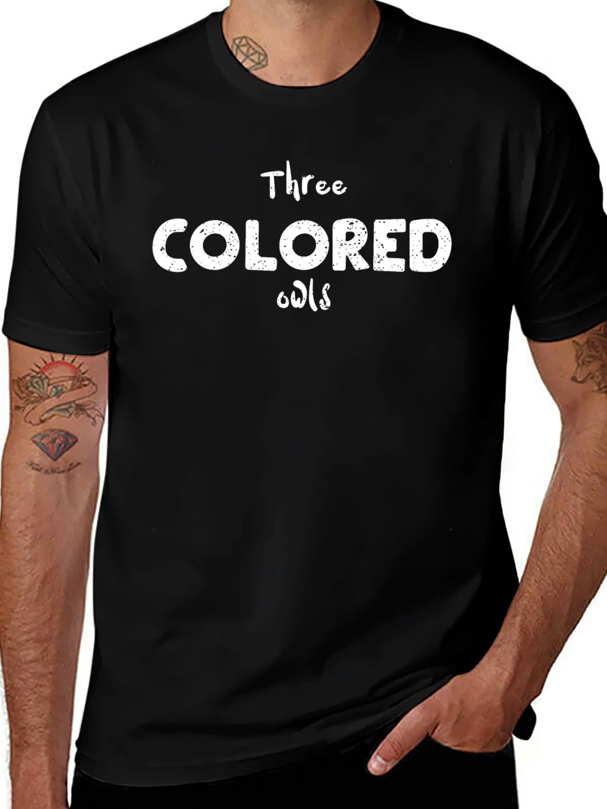Three Colored Owls Graphic Tee - Black