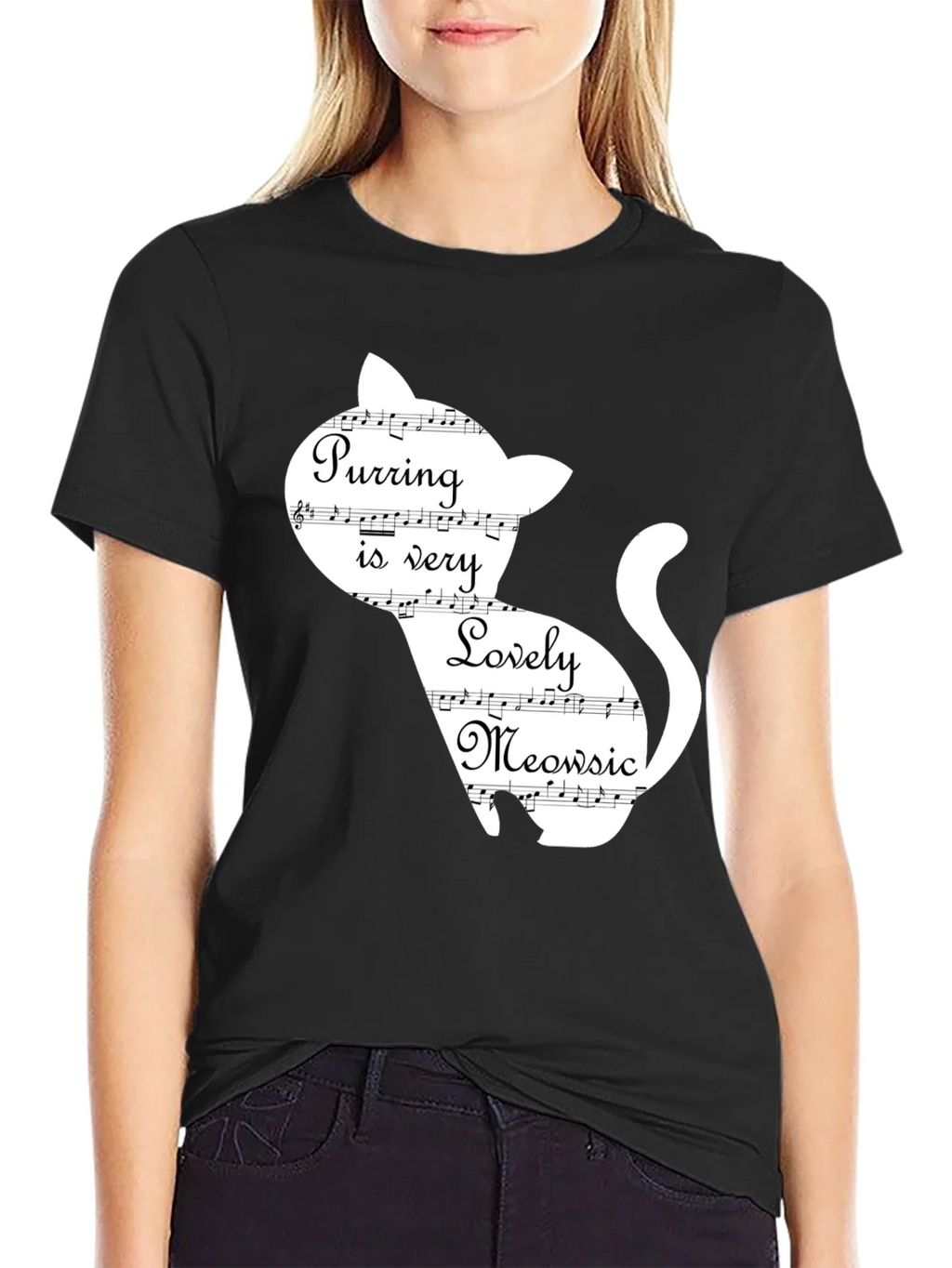 Purring Lovely Meowsic Cat Graphic T-Shirt