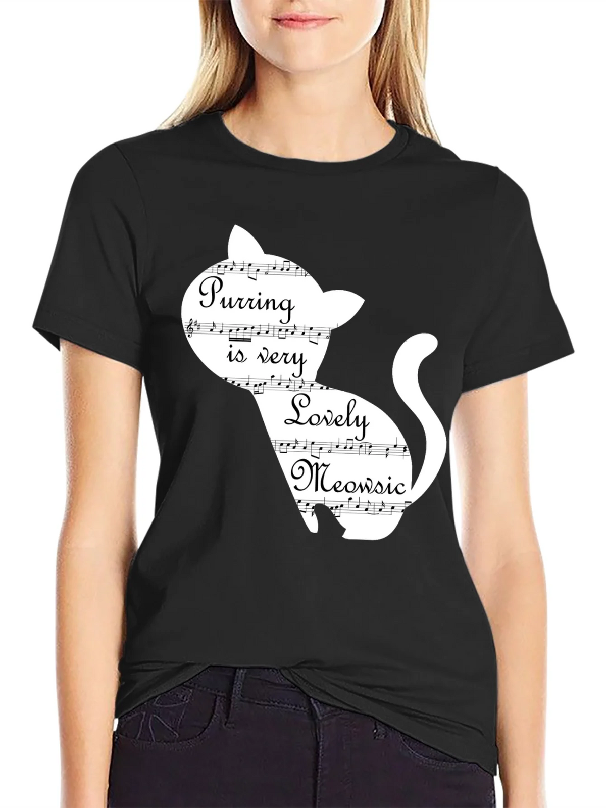 Purring Lovely Meowsic Cat Graphic T-Shirt