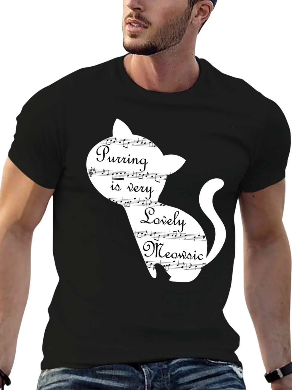 Purring Lovely Meowsic Cat Graphic T-Shirt