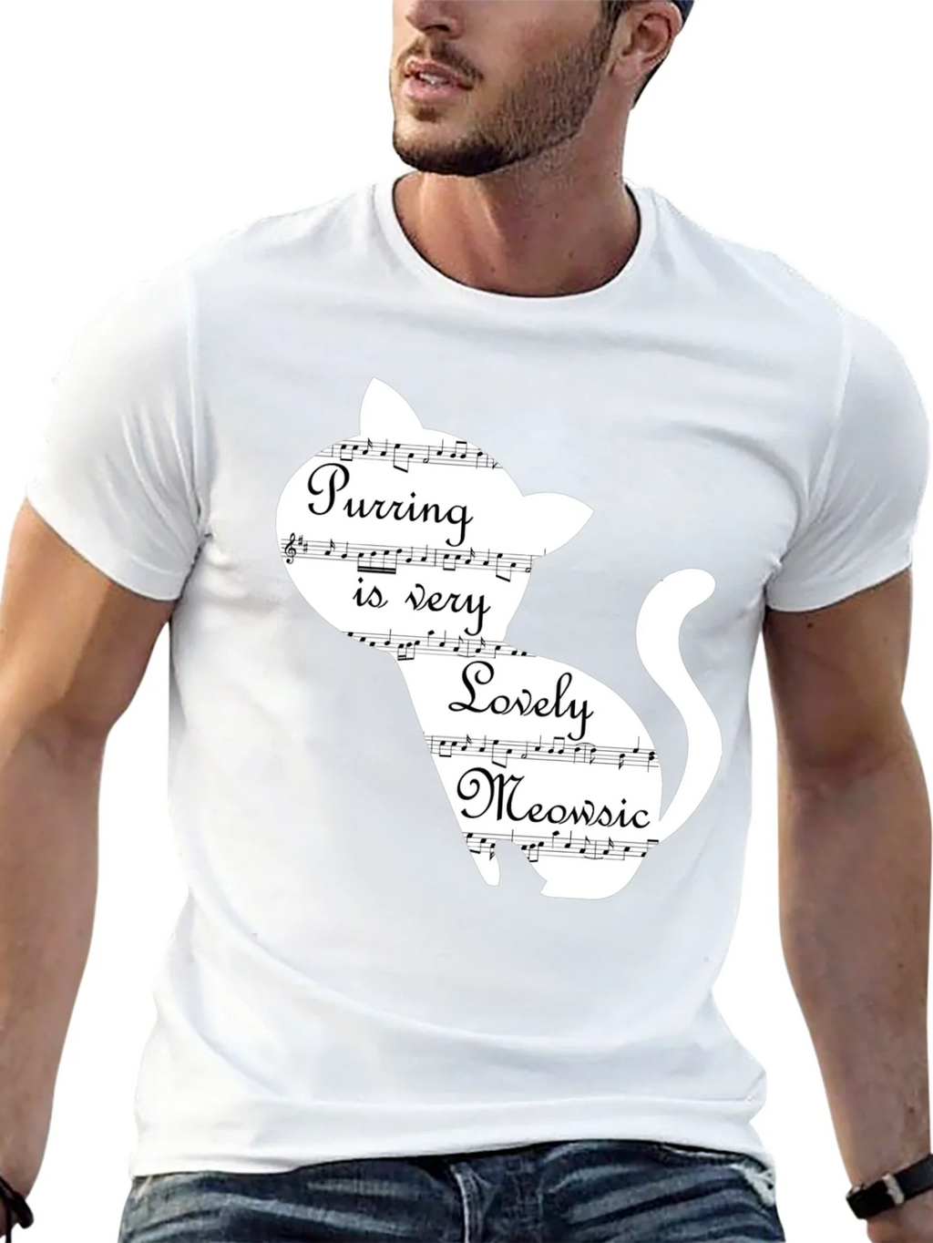 Purring Lovely Meowsic Cat Graphic T-Shirt