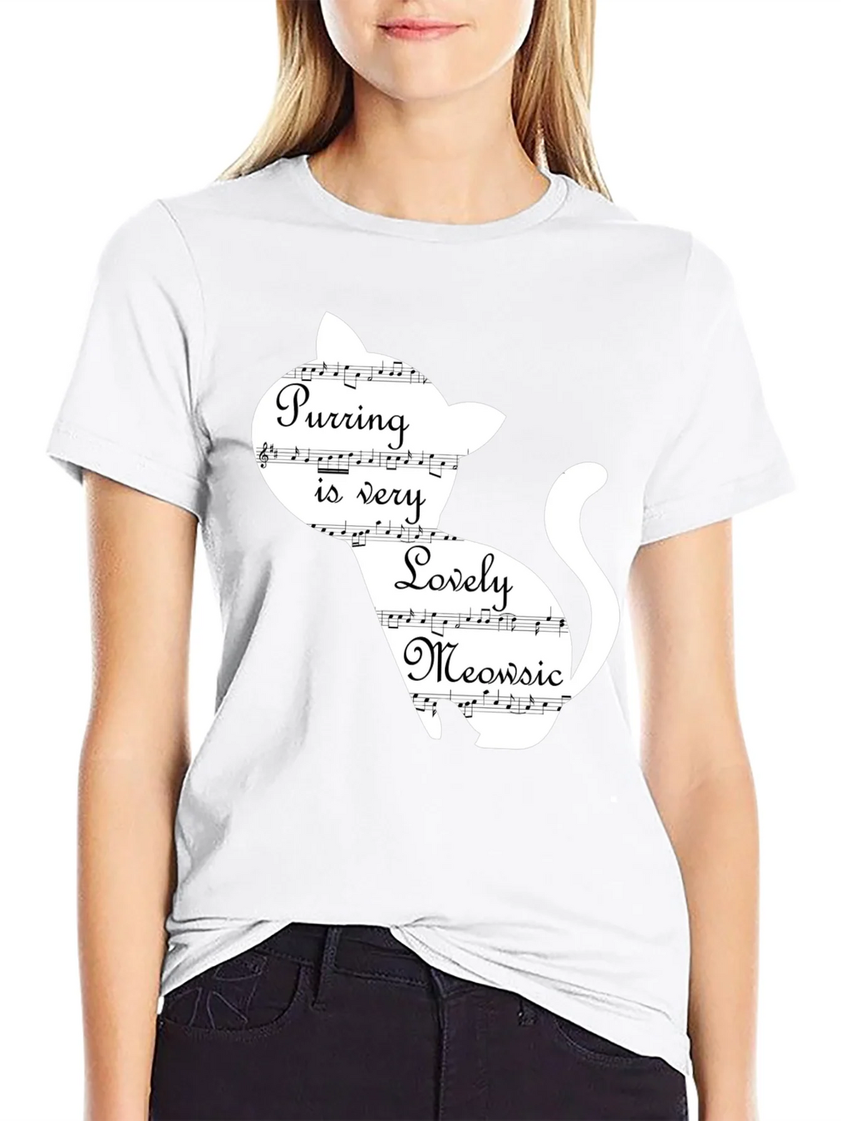 Purring Lovely Meowsic Cat Graphic T-Shirt