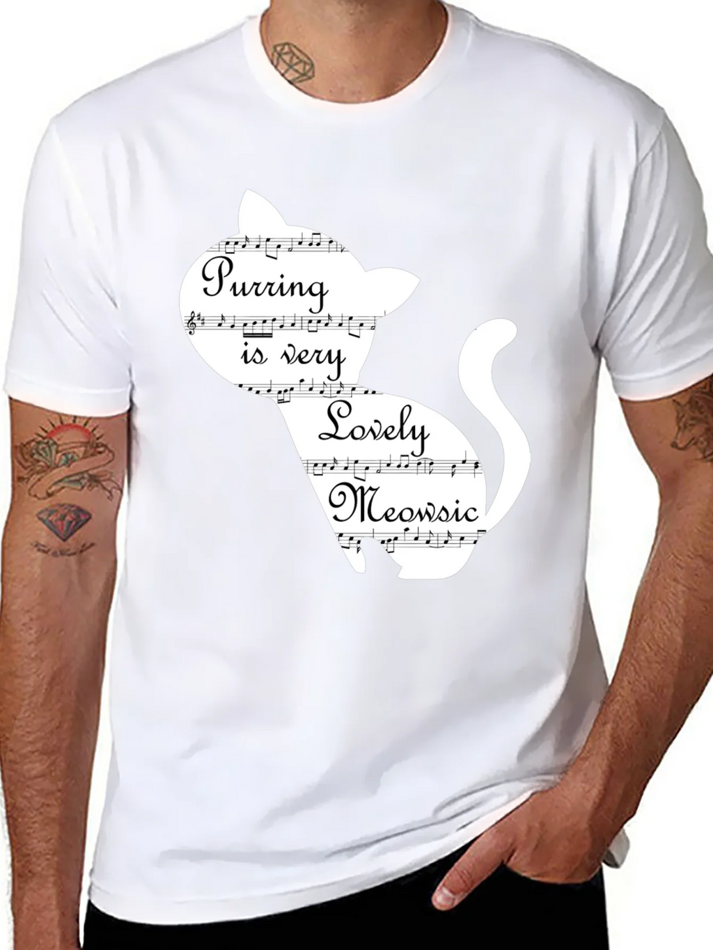 Purring Lovely Meowsic Cat Graphic T-Shirt