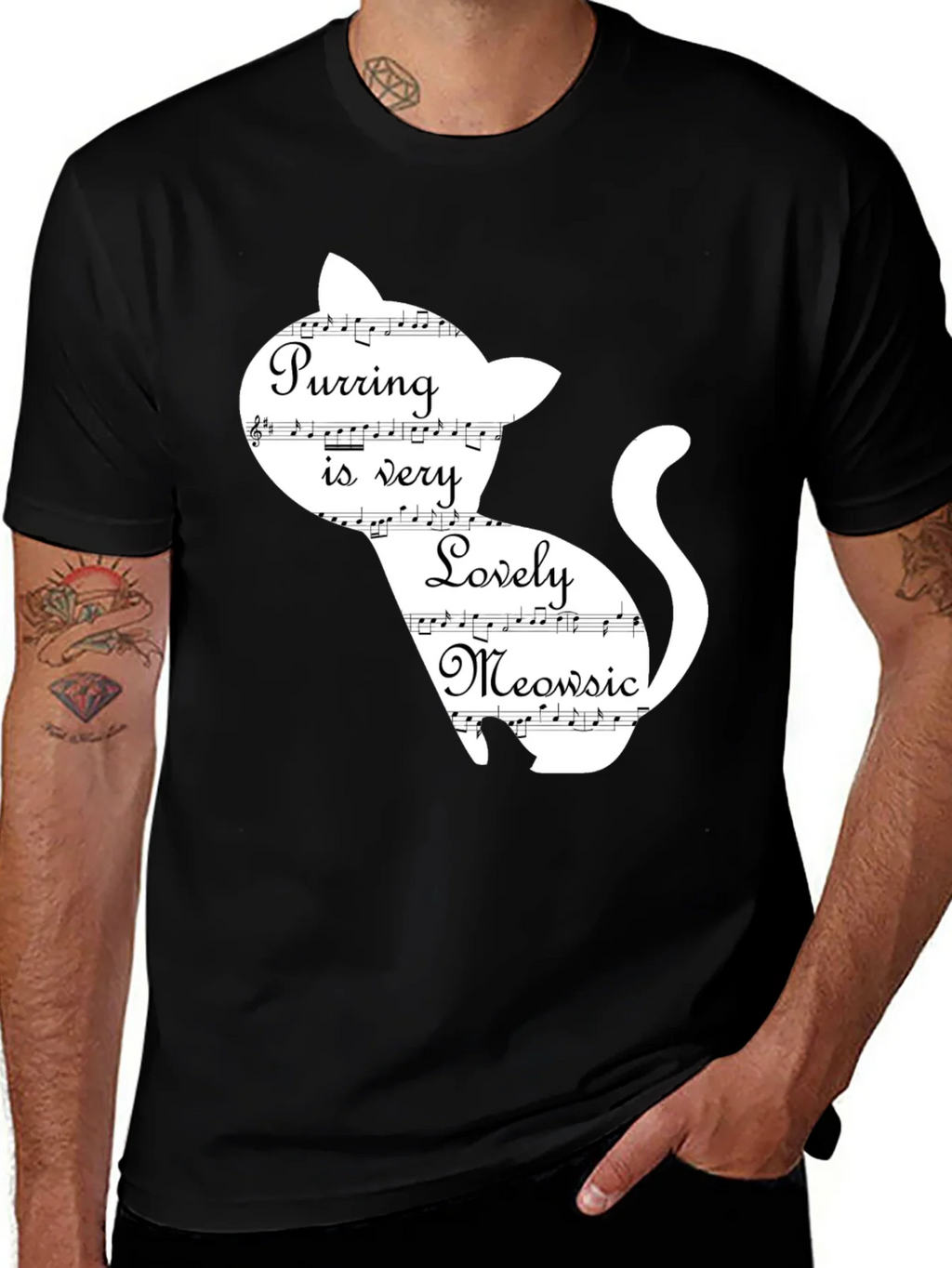 Purring Lovely Meowsic Cat Graphic T-Shirt