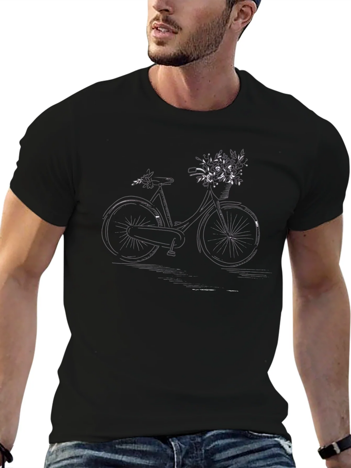 Black Bicycle with Flowers Graphic Tee