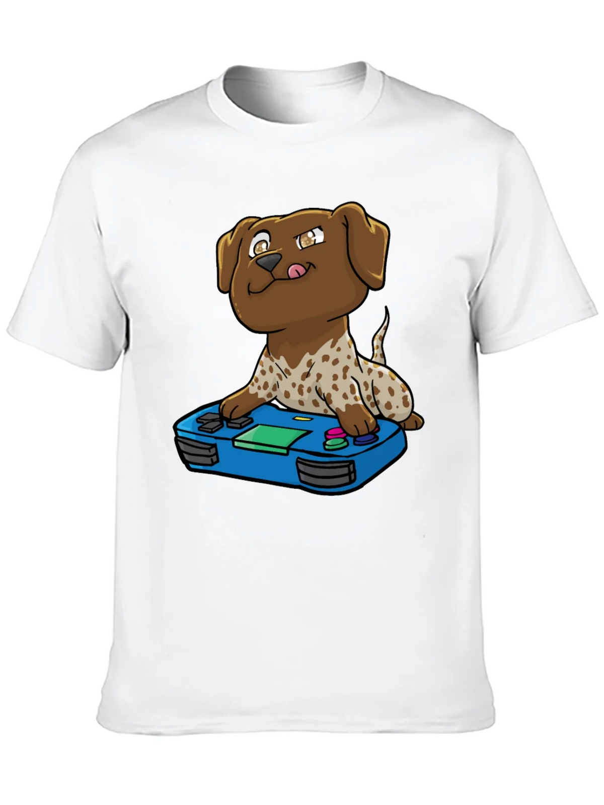 Gamer Dog Graphic Tee - Cartoon Puppy Controller Design