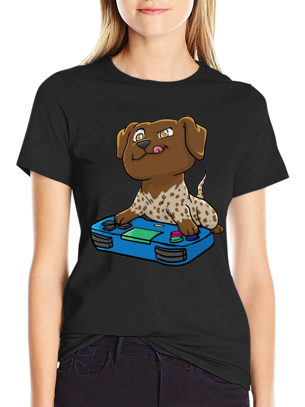 Gamer Dog Graphic Tee - Cartoon Puppy Controller Design