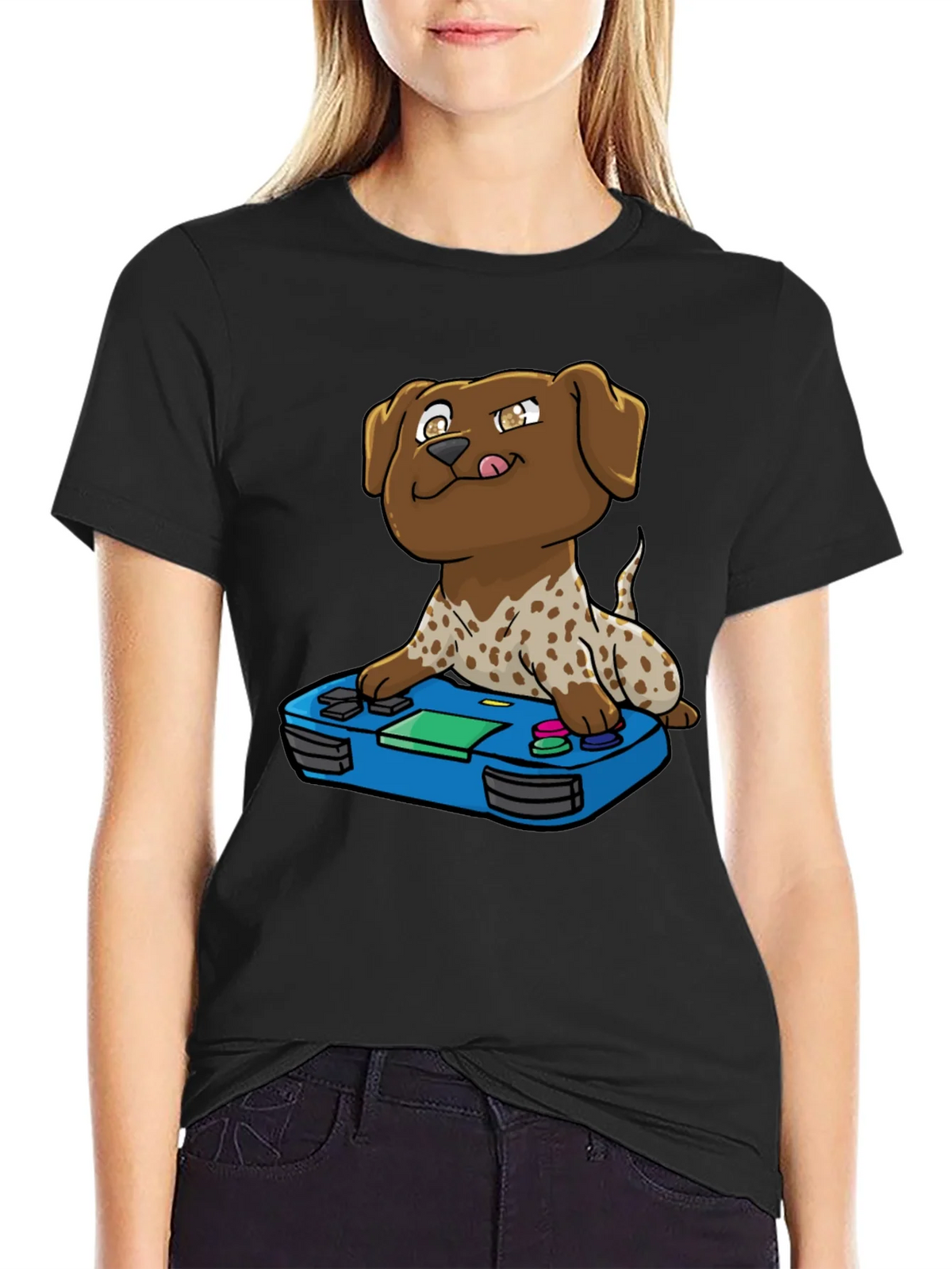 Gamer Dog Graphic Tee - Cartoon Puppy Controller Design