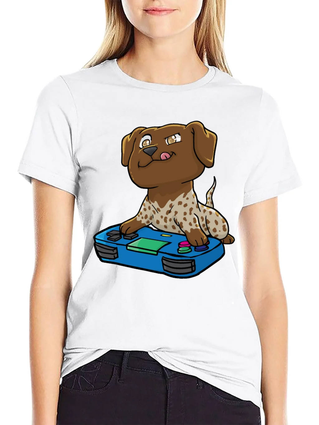 Gamer Dog Graphic Tee - Cartoon Puppy Controller Design