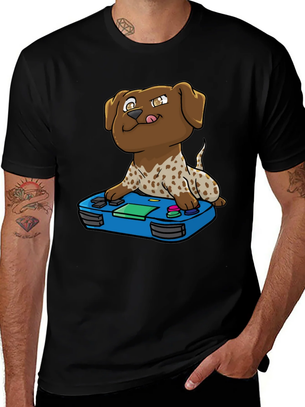 Gamer Dog Graphic Tee - Cartoon Puppy Controller Design