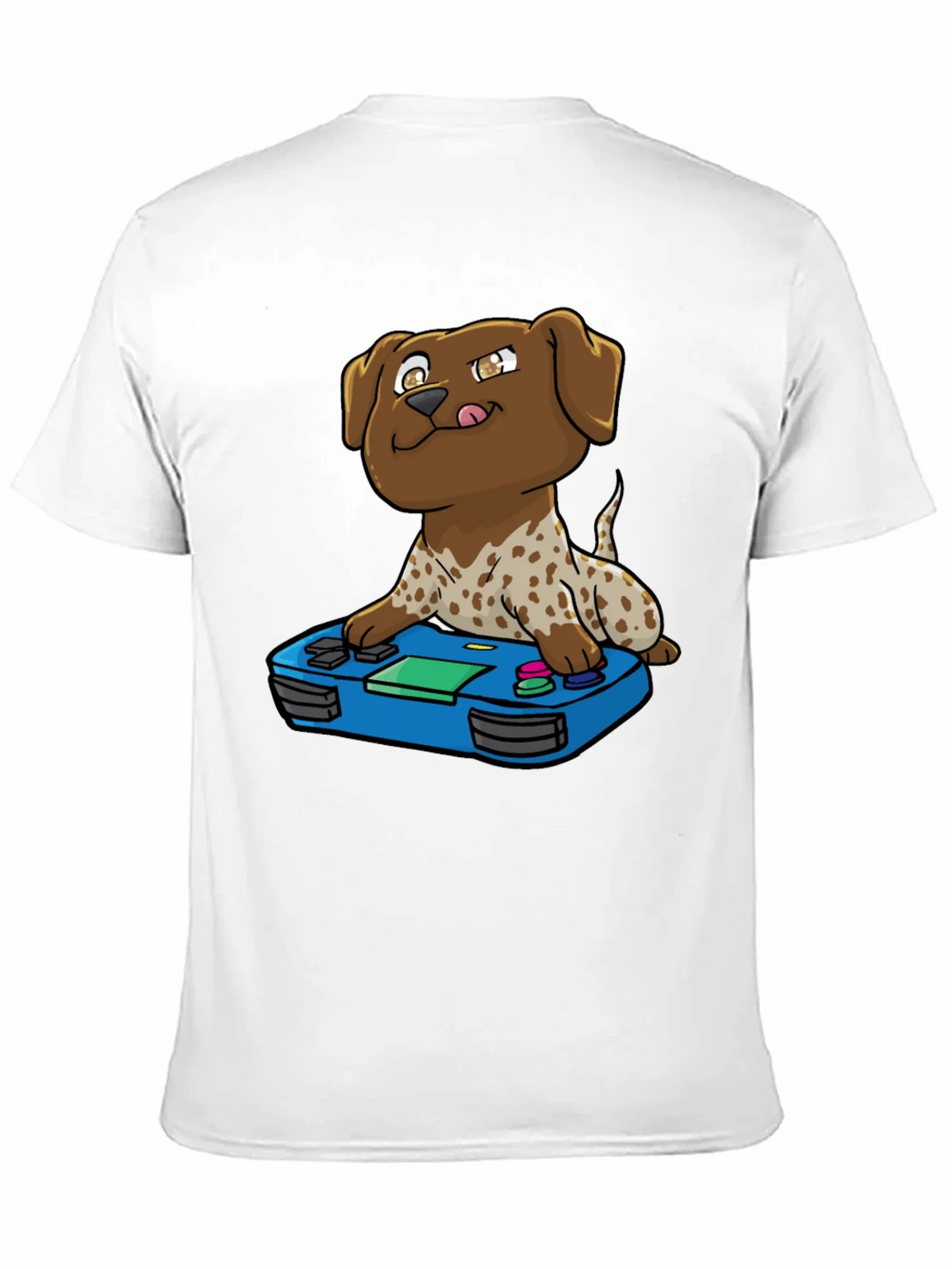 Gamer Dog Graphic Tee - Cartoon Puppy Controller Design