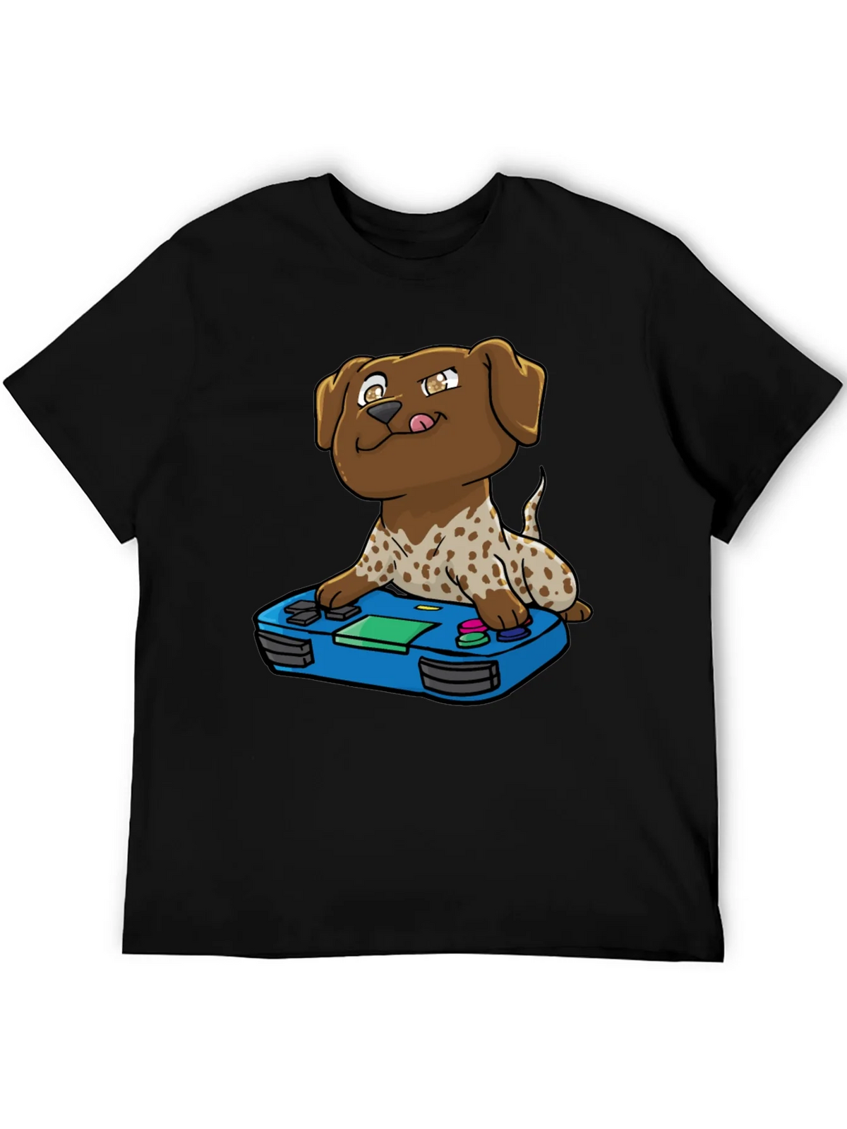 Gamer Dog Graphic Tee - Cartoon Puppy Controller Design