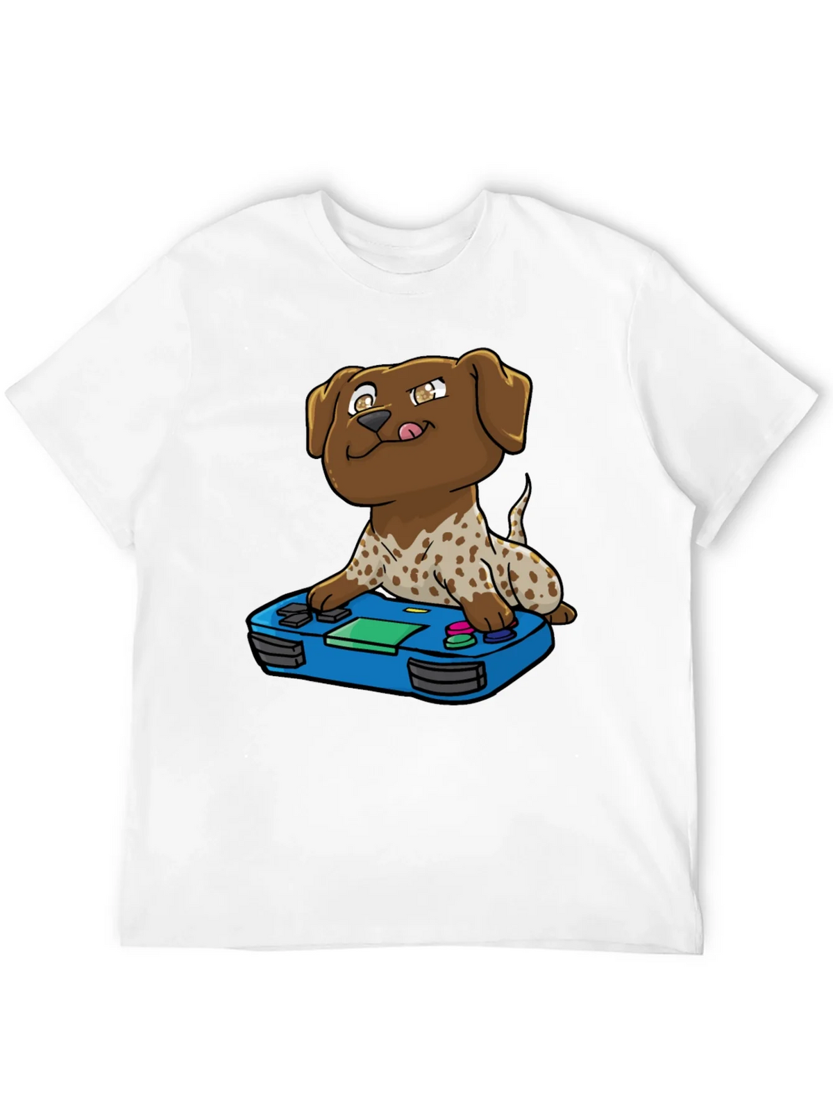 Gamer Dog Graphic Tee - Cartoon Puppy Controller Design