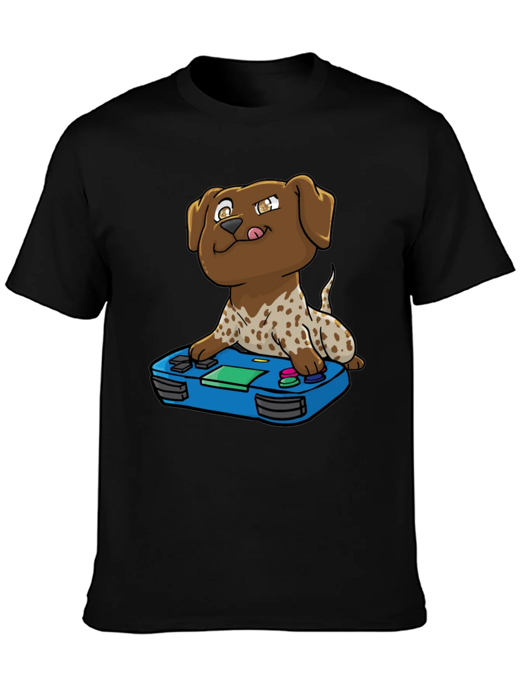 Gamer Dog Graphic Tee - Cartoon Puppy Controller Design