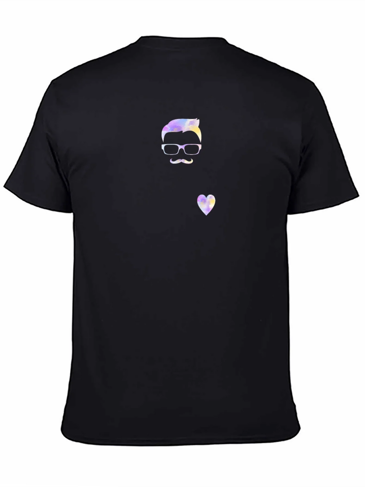 Quirky Watercolor Man & Heart Graphic Black T-Shirt