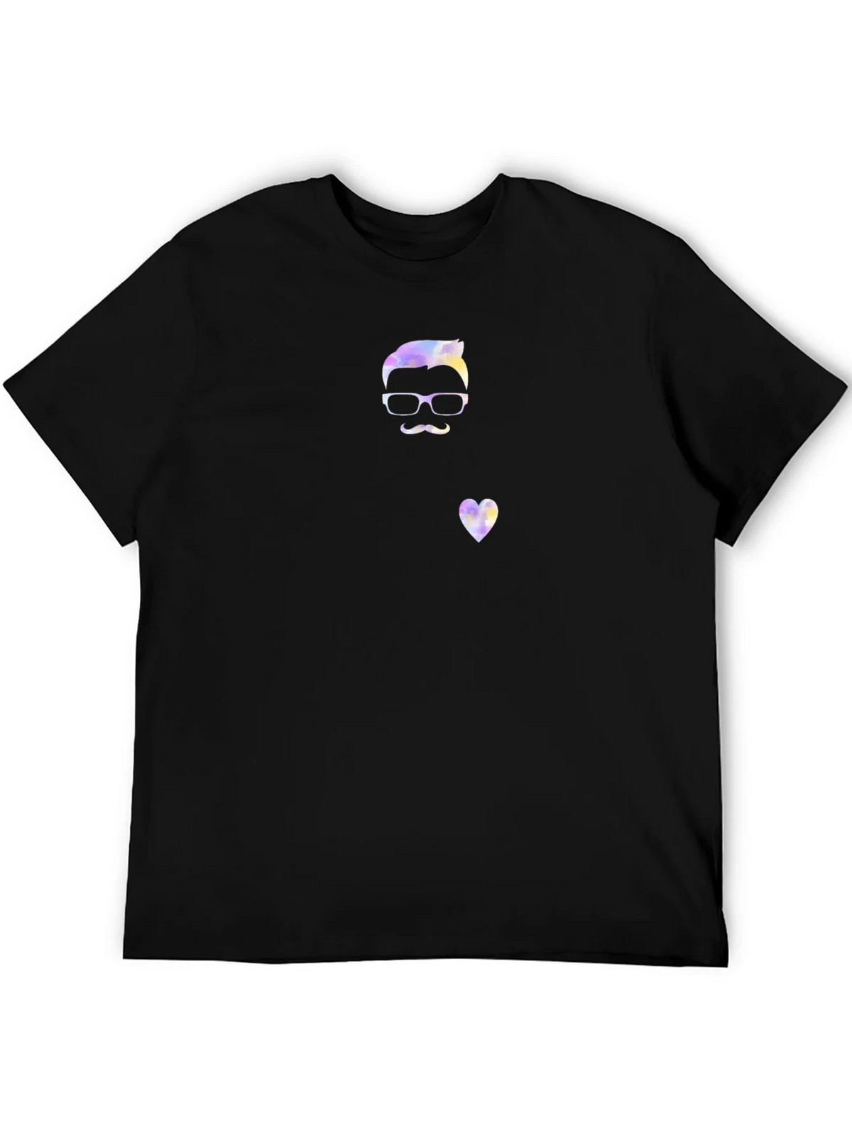 Quirky Watercolor Man & Heart Graphic Black T-Shirt