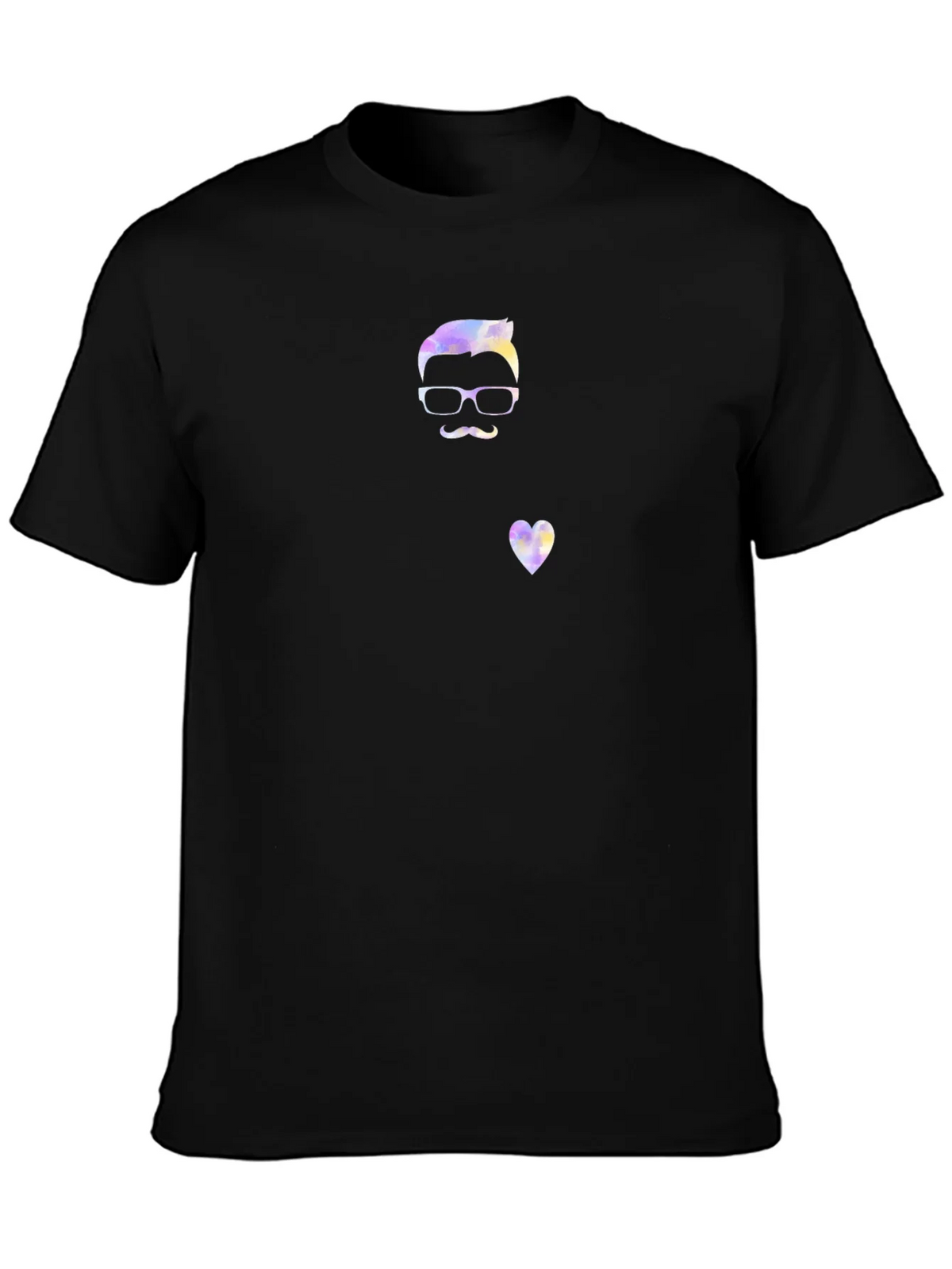 Quirky Watercolor Man & Heart Graphic Black T-Shirt