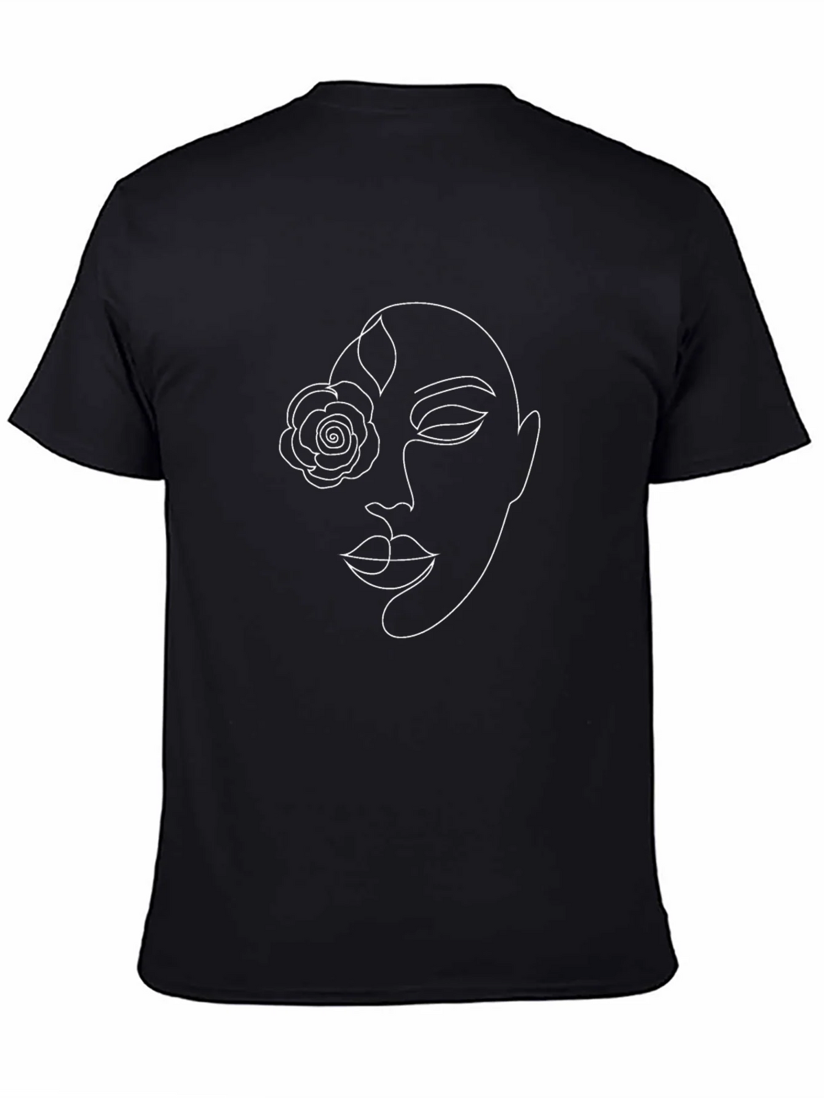 Abstract Face Line Art Graphic Tee - Black