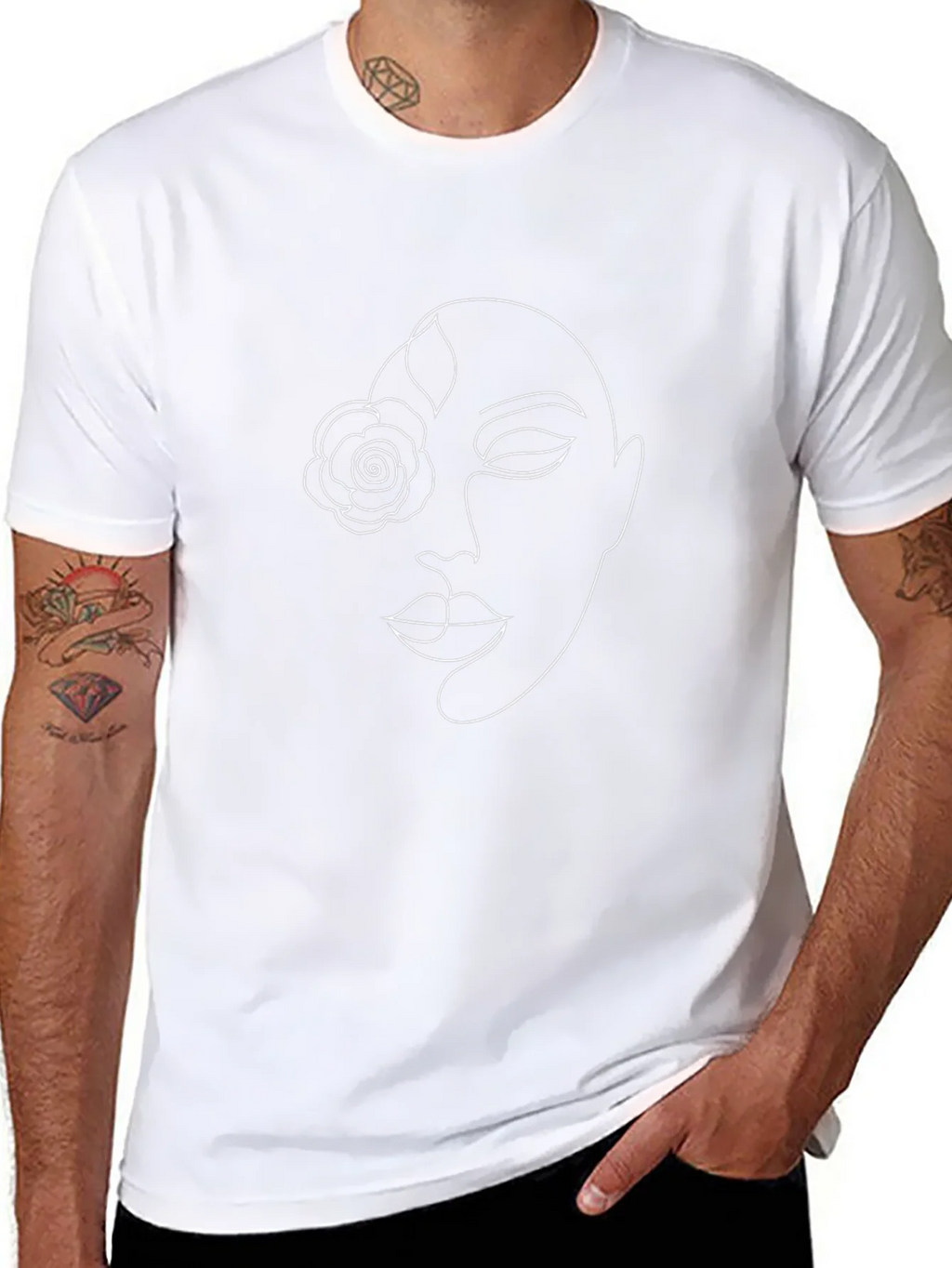 Abstract Face Line Art Graphic Tee - Black