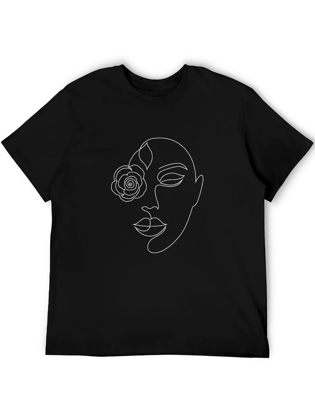 Abstract Face Line Art Graphic Tee - Black