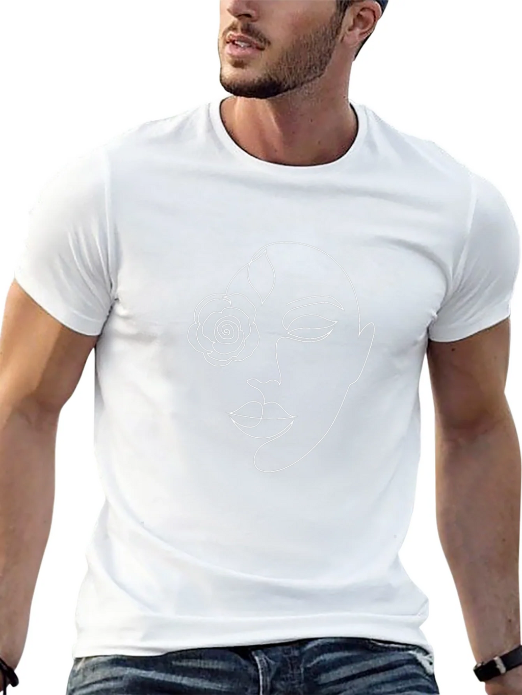 Abstract Face Line Art Graphic Tee - Black