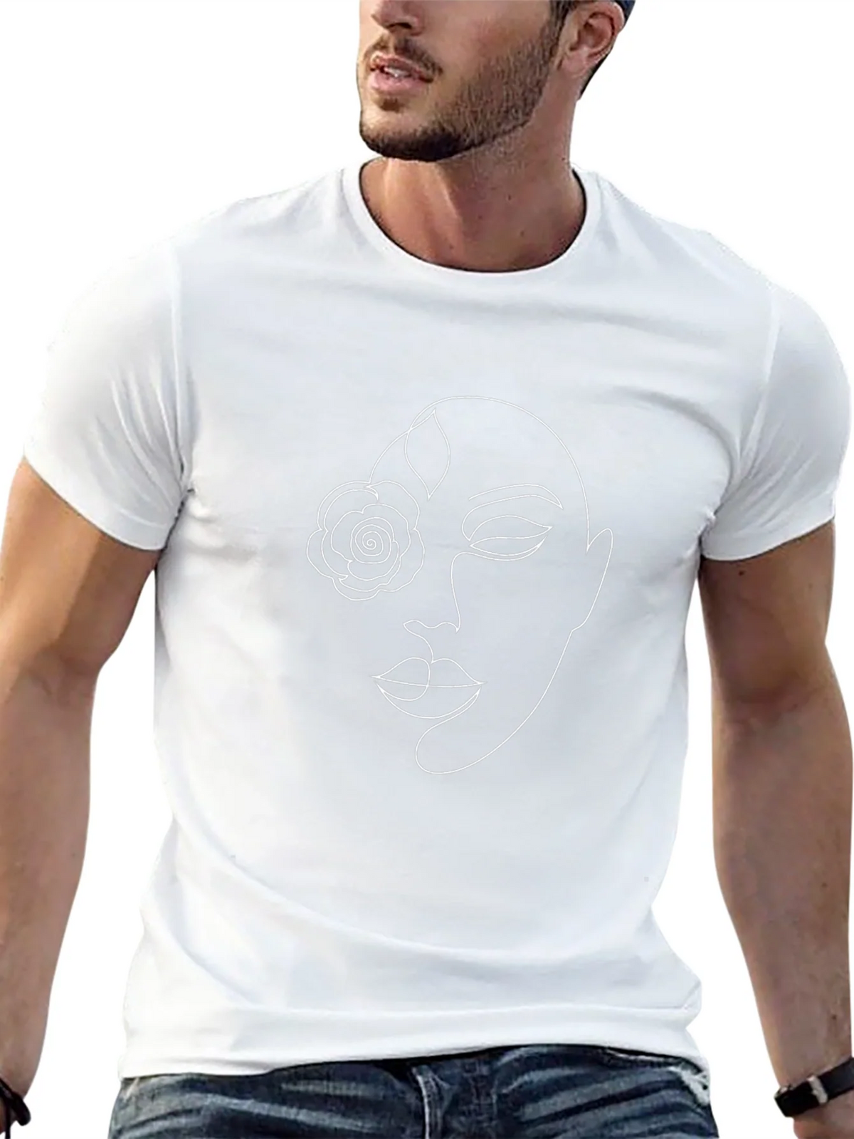 Abstract Face Line Art Graphic Tee - Black
