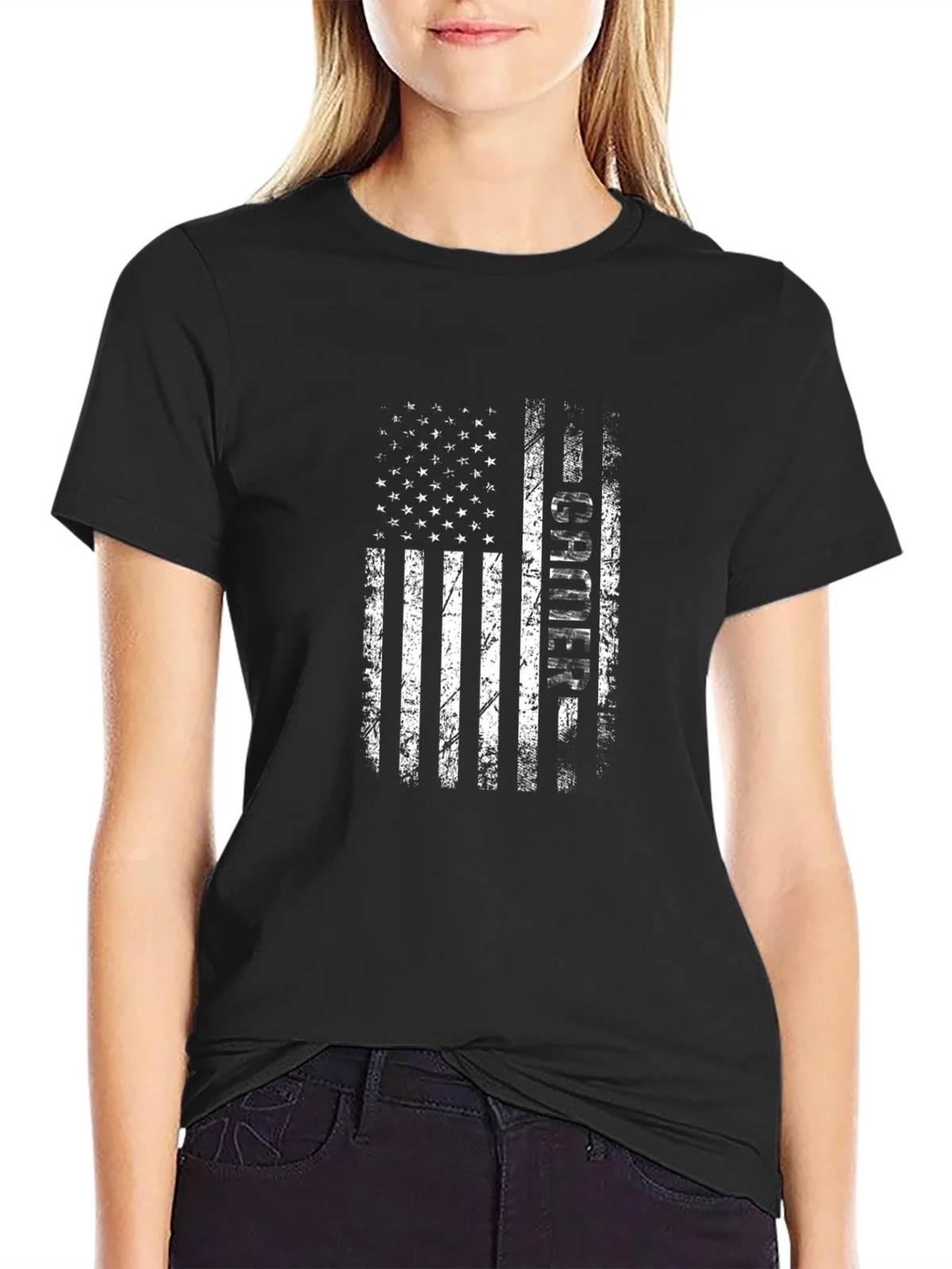 Distressed American Flag Teacher Graphic T-Shirt