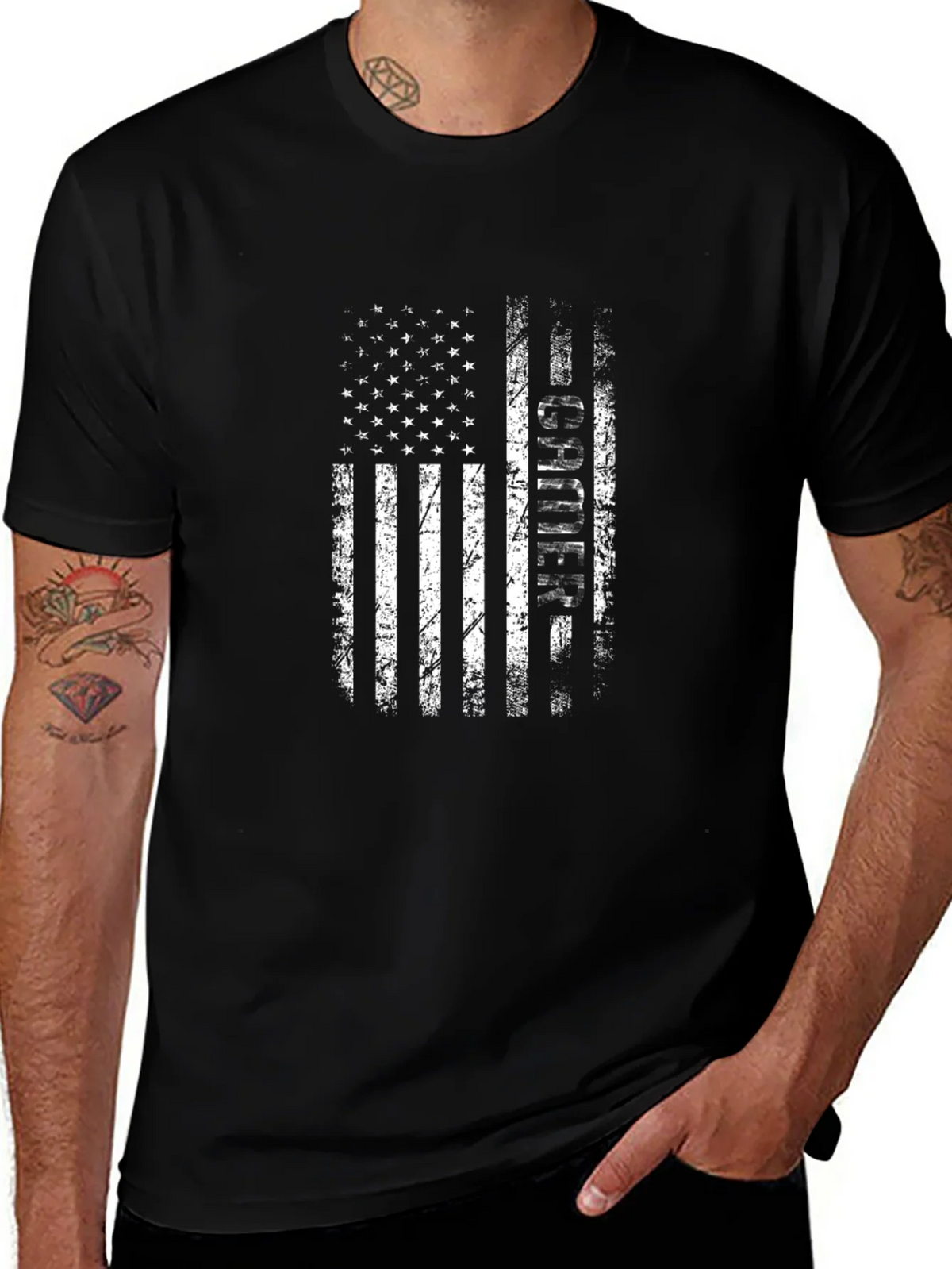 Distressed American Flag Teacher Graphic T-Shirt
