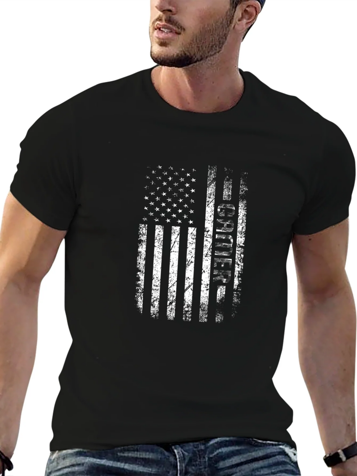 Distressed American Flag Teacher Graphic T-Shirt