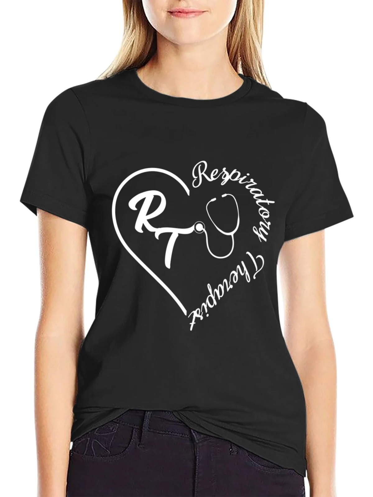 Respiratory Therapist Heart Graphic Tee - Black