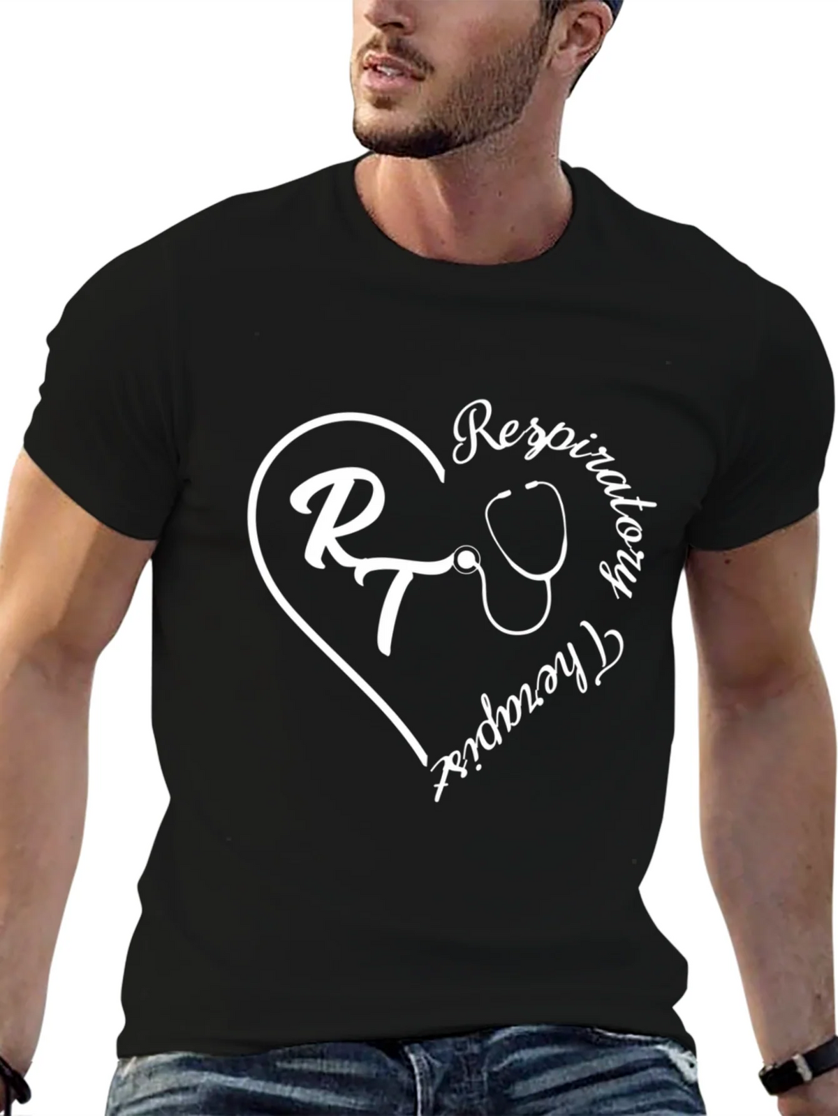 Respiratory Therapist Heart Graphic Tee - Black