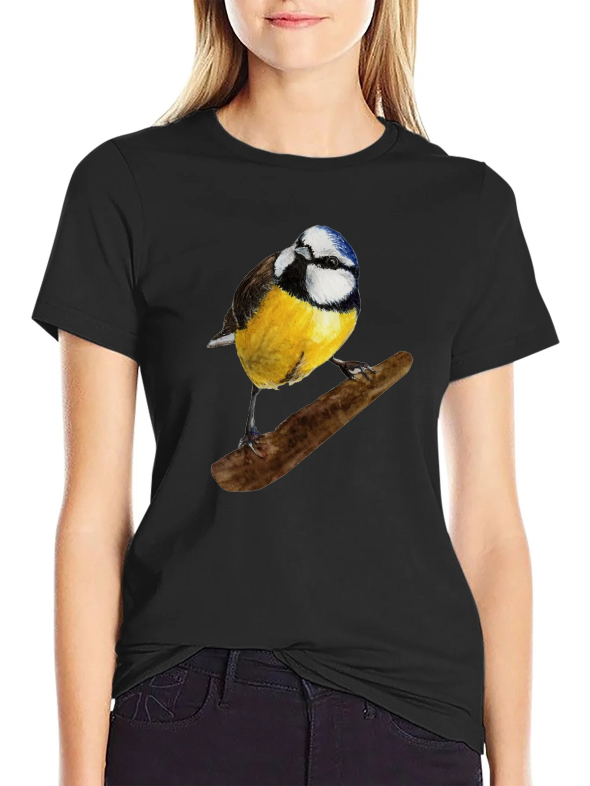 Bird Print Black T-Shirt