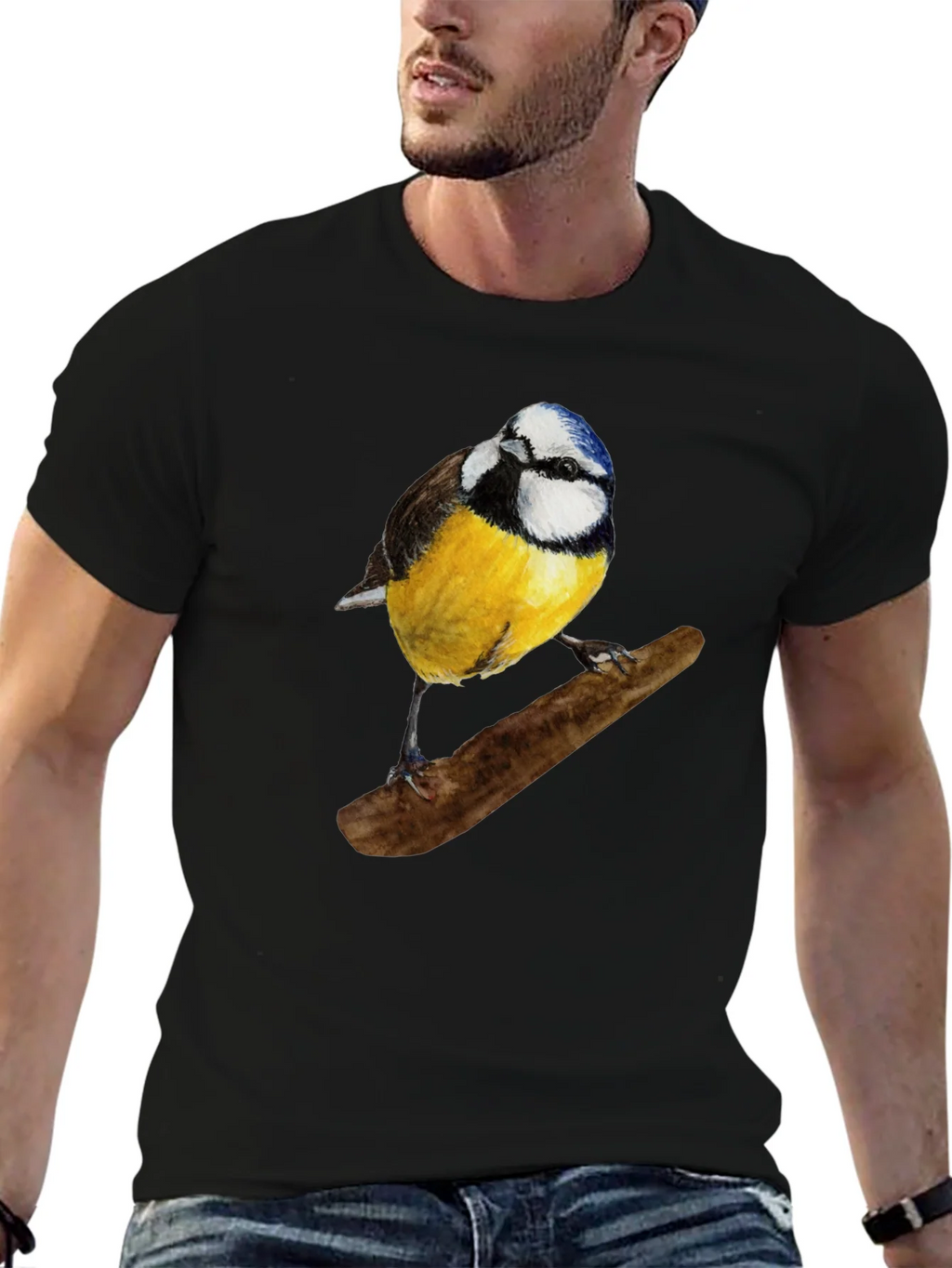 Bird Print Black T-Shirt