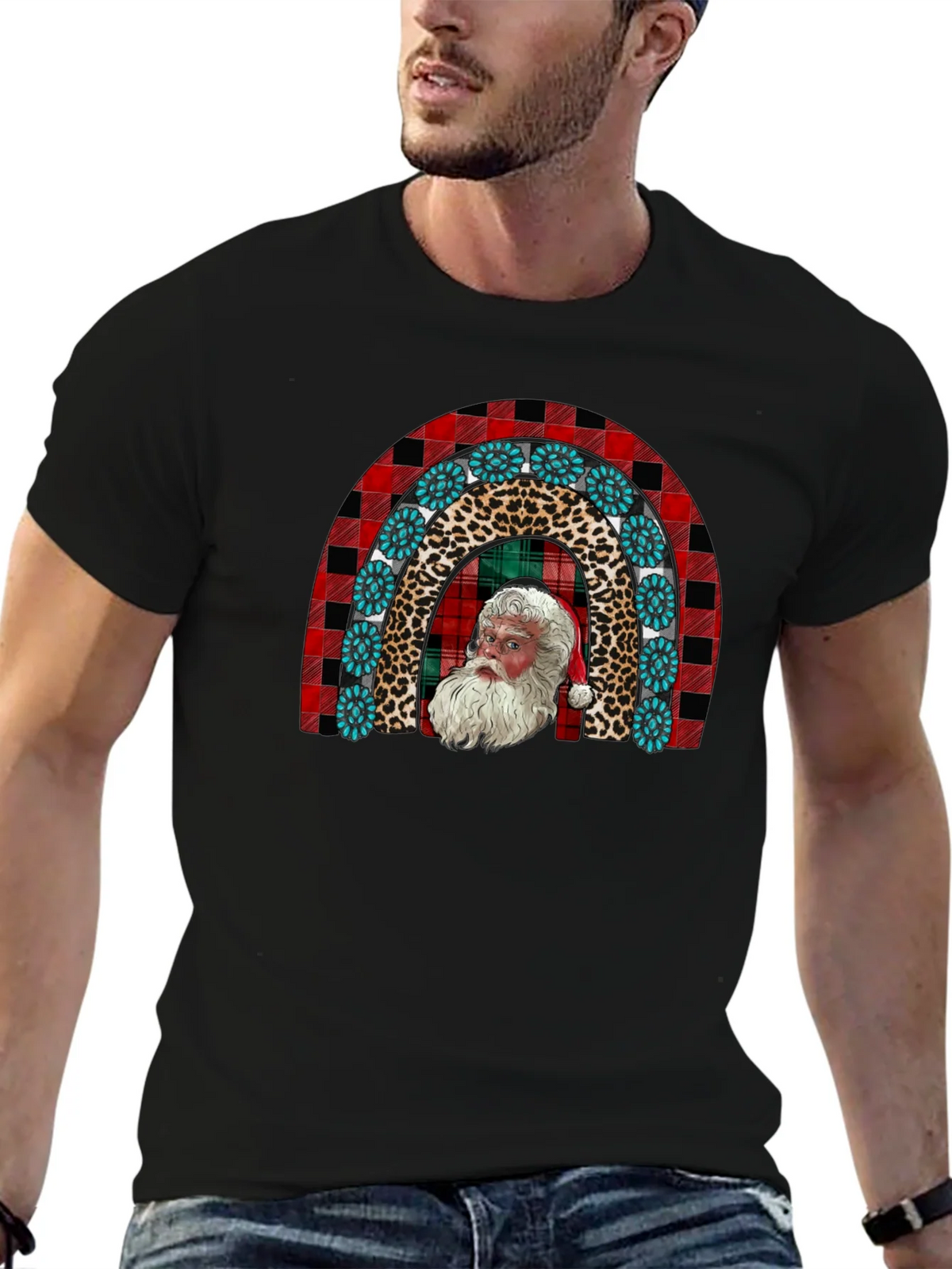 Santa Rainbow Graphic Tee - Holiday Cheer