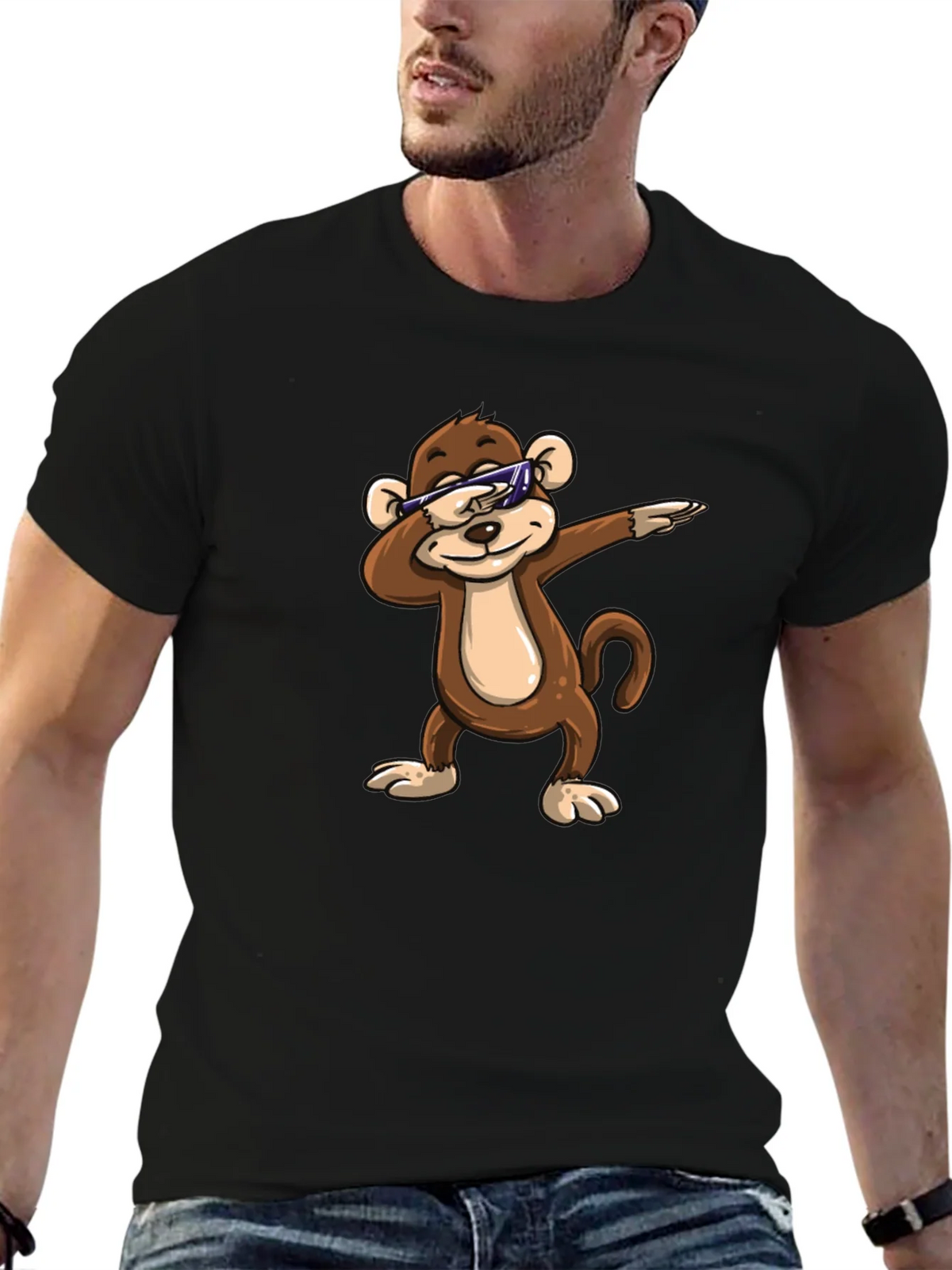 Cool Monkey Dabbing Graphic Tee - Black Cotton Shirt