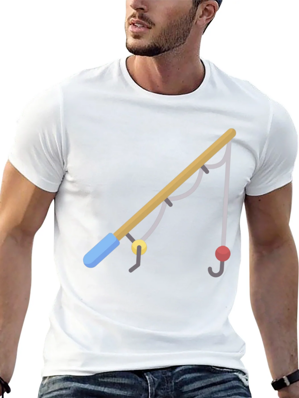 Fishing Rod Graphic Tee - Casual Black T-Shirt