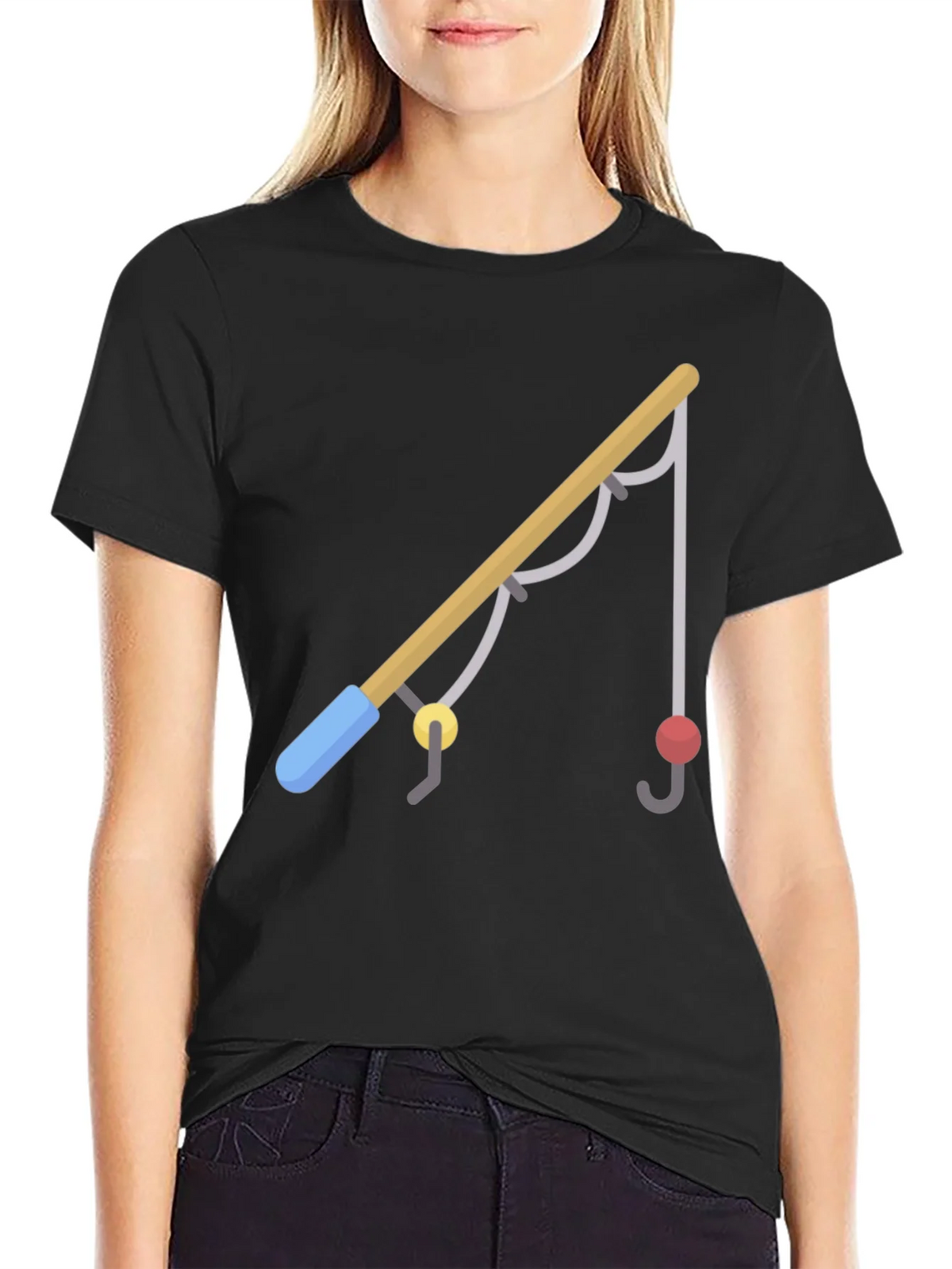 Fishing Rod Graphic Tee - Casual Black T-Shirt